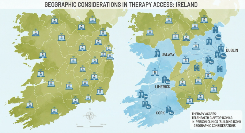 Map of Ireland showing therapy access