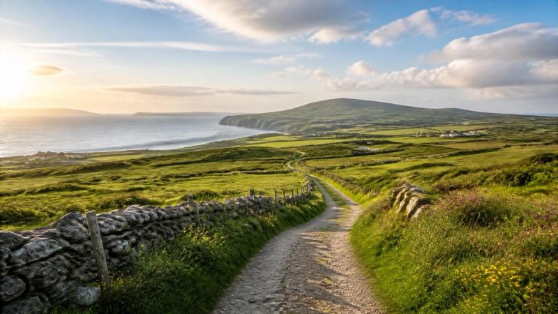 A hopeful, open path through green Irish countryside representing long-term growth