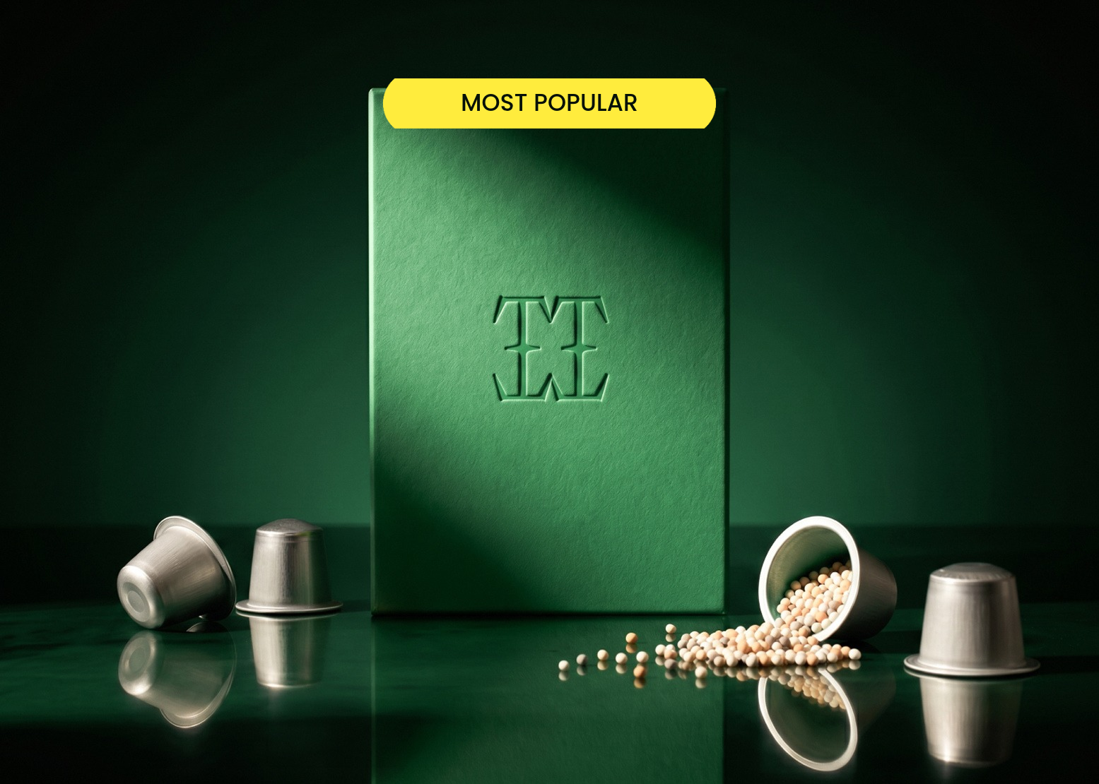 A green Precision Pods box with supplement pods beside it