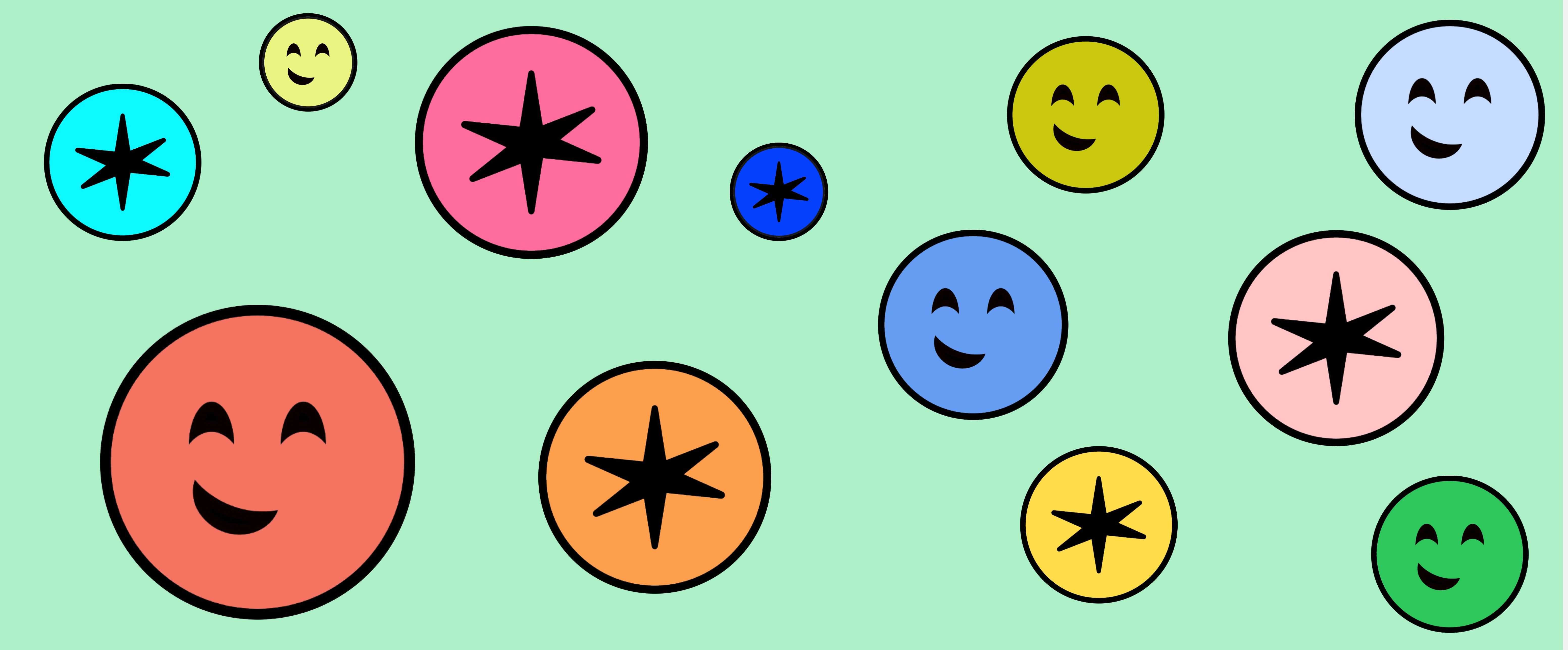 Buntes Bild mit Smileys und Sternen