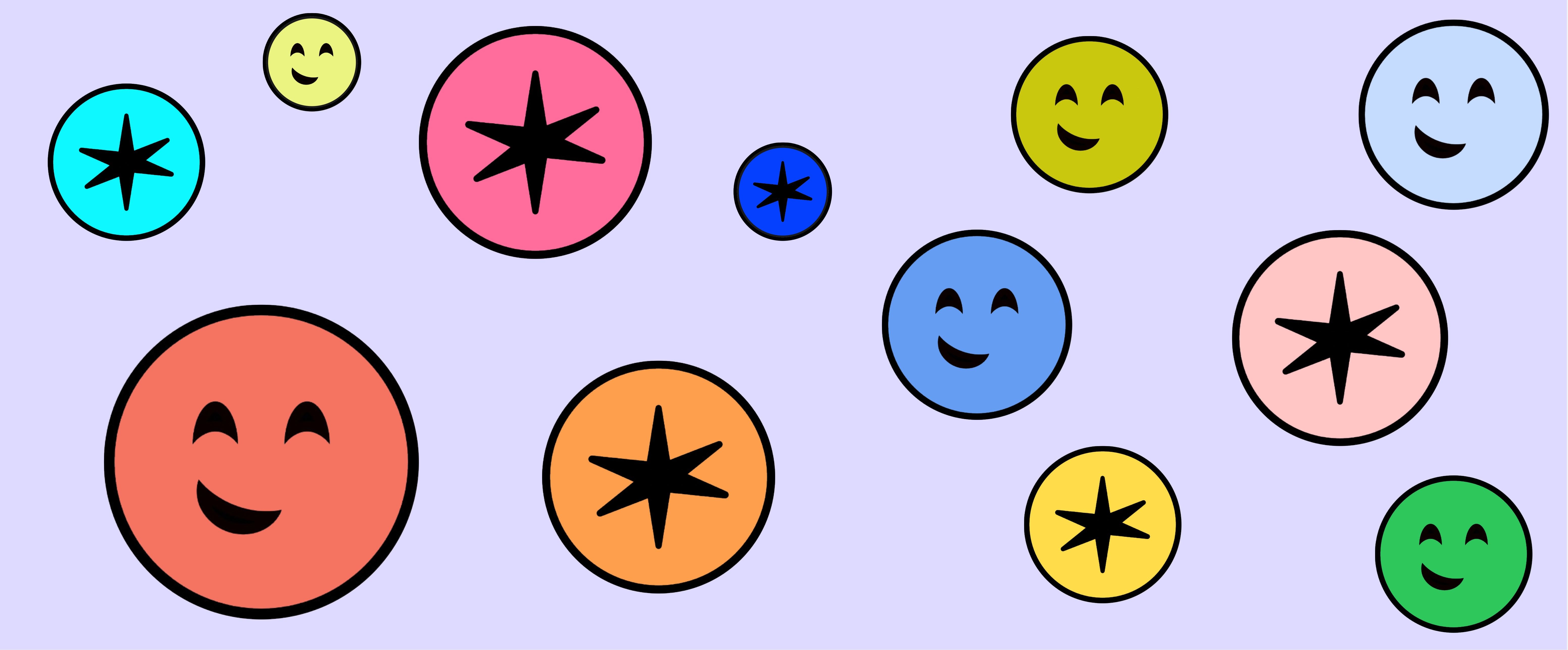 Buntes Bild mit Smileys und Sternen