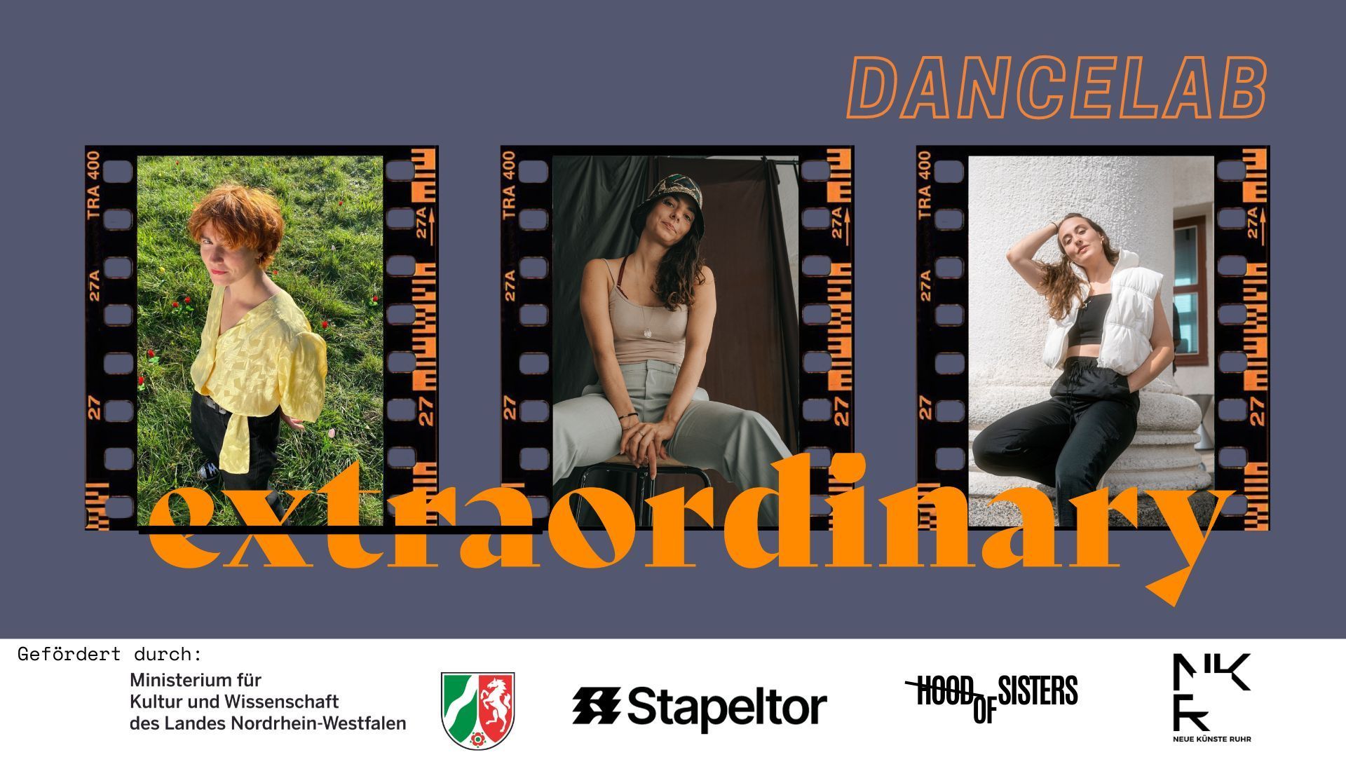 the three creators of extraordinary each in a picture on a darker surrounding, the word "extraordinary" is written beneath