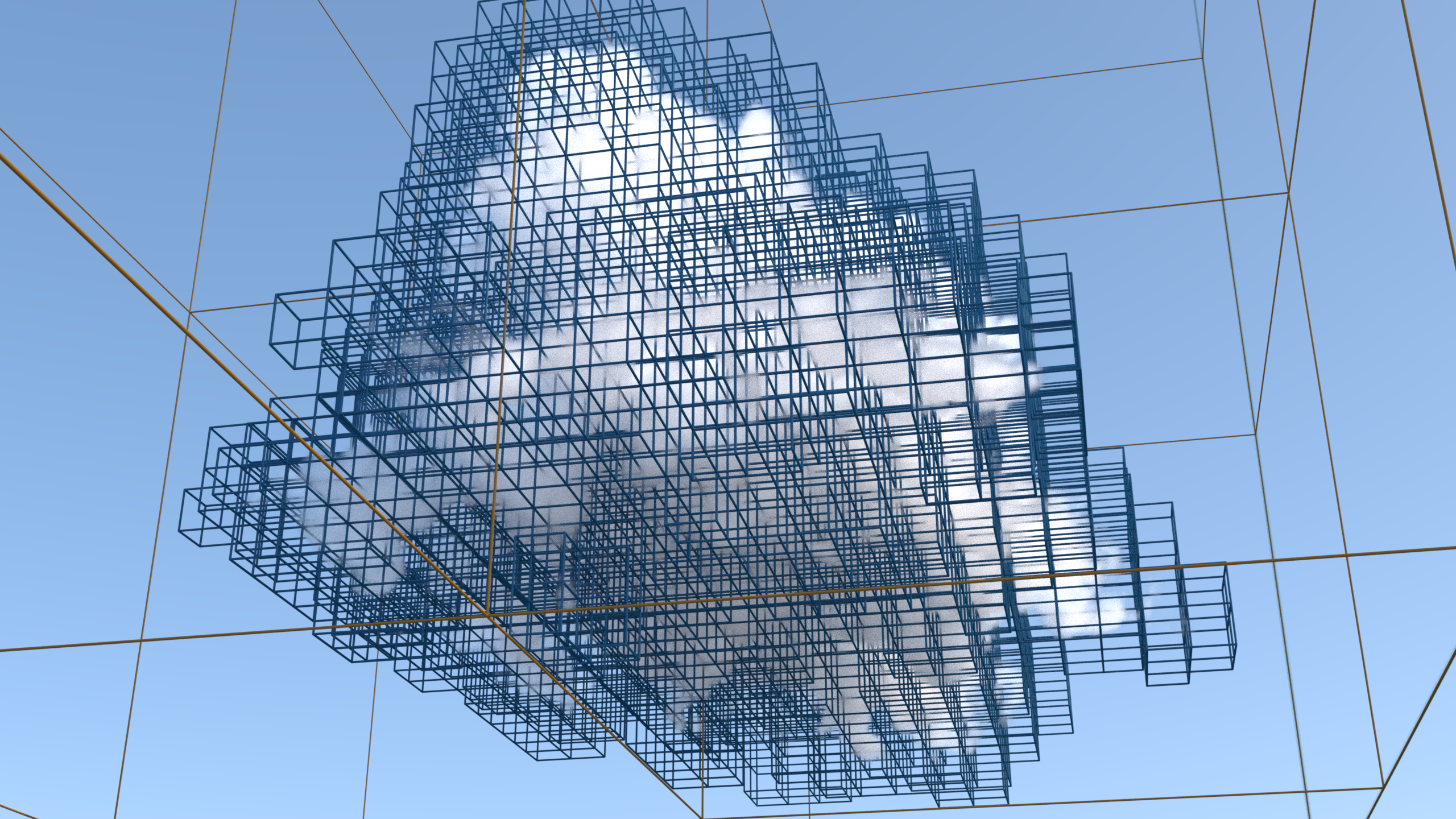 A digitally created cloud surrounded by grid