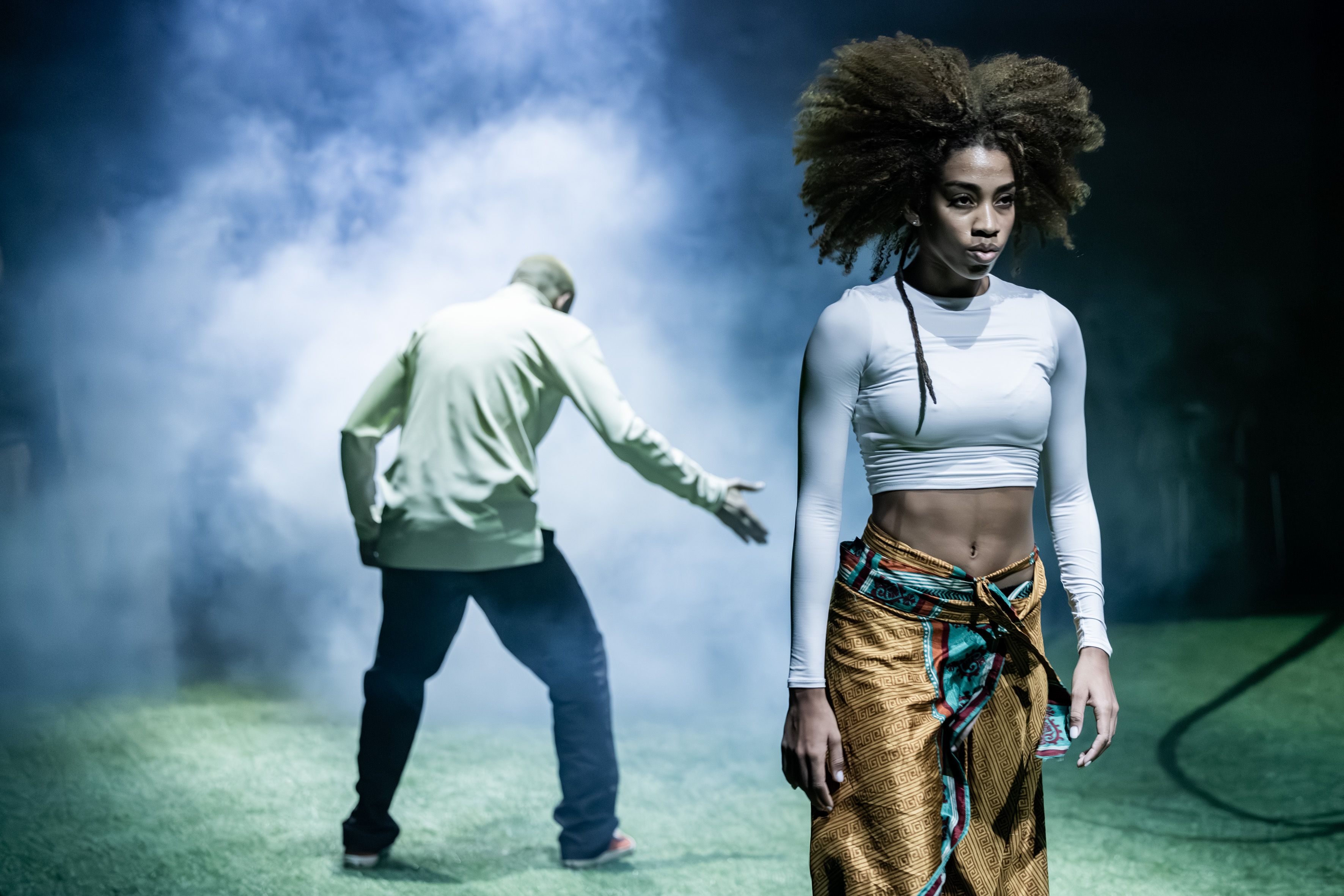 The picture shows dancers of the performance during the play.