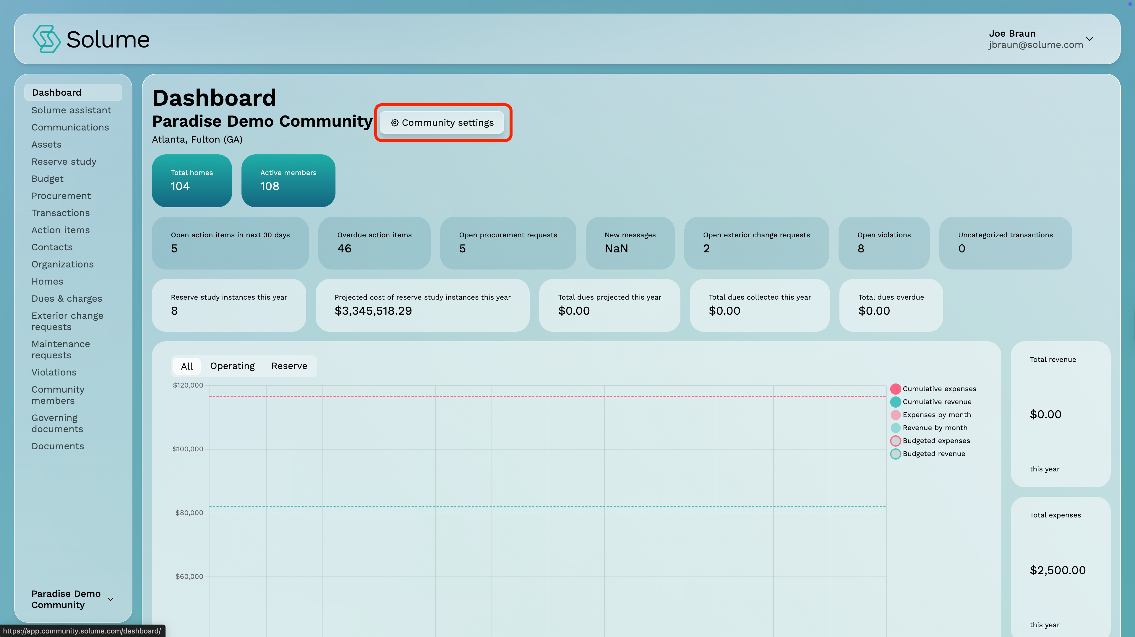 How to access community settings on Solume's software