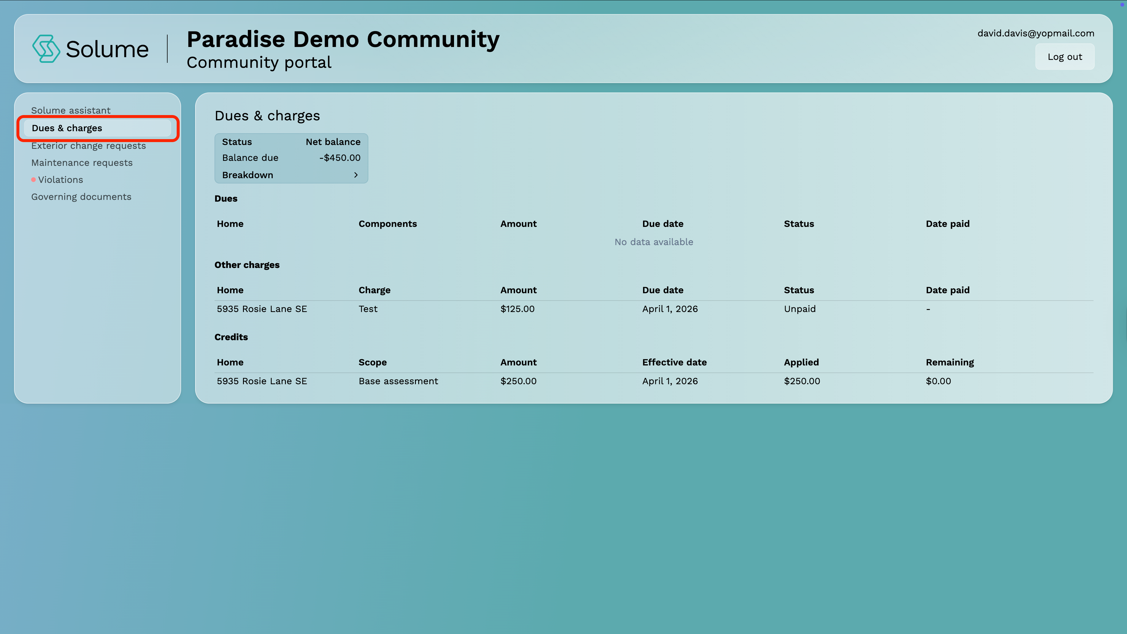 A screenshot of the owner portal for Solume.