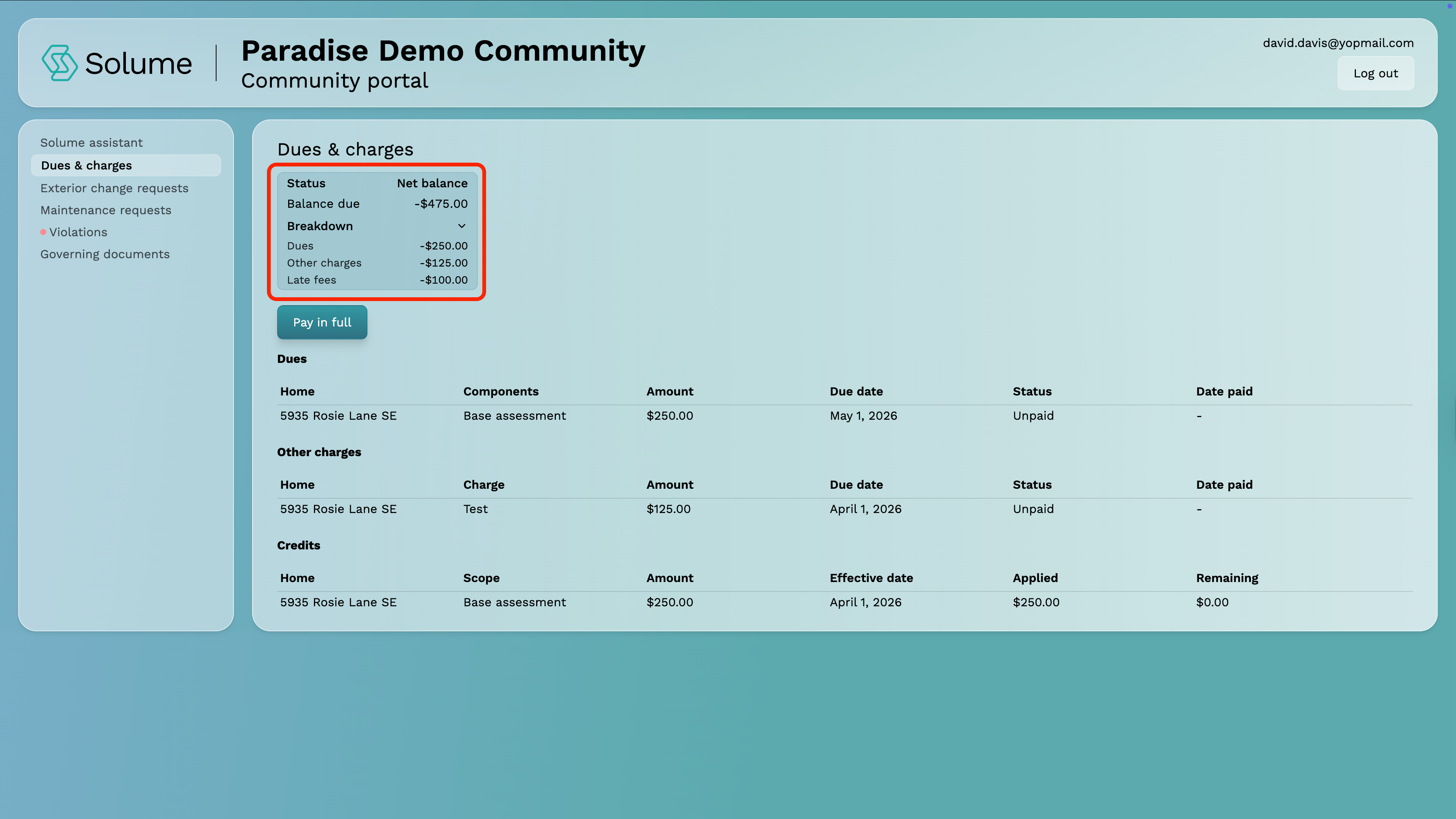 A screenshot of the detail view of your account balance