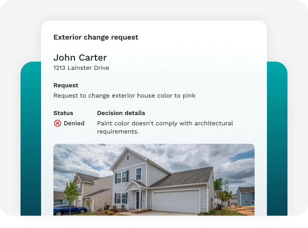 The graphic of Solume's architecture request platform. The request for a pink door has been denied, indicated in the platform.