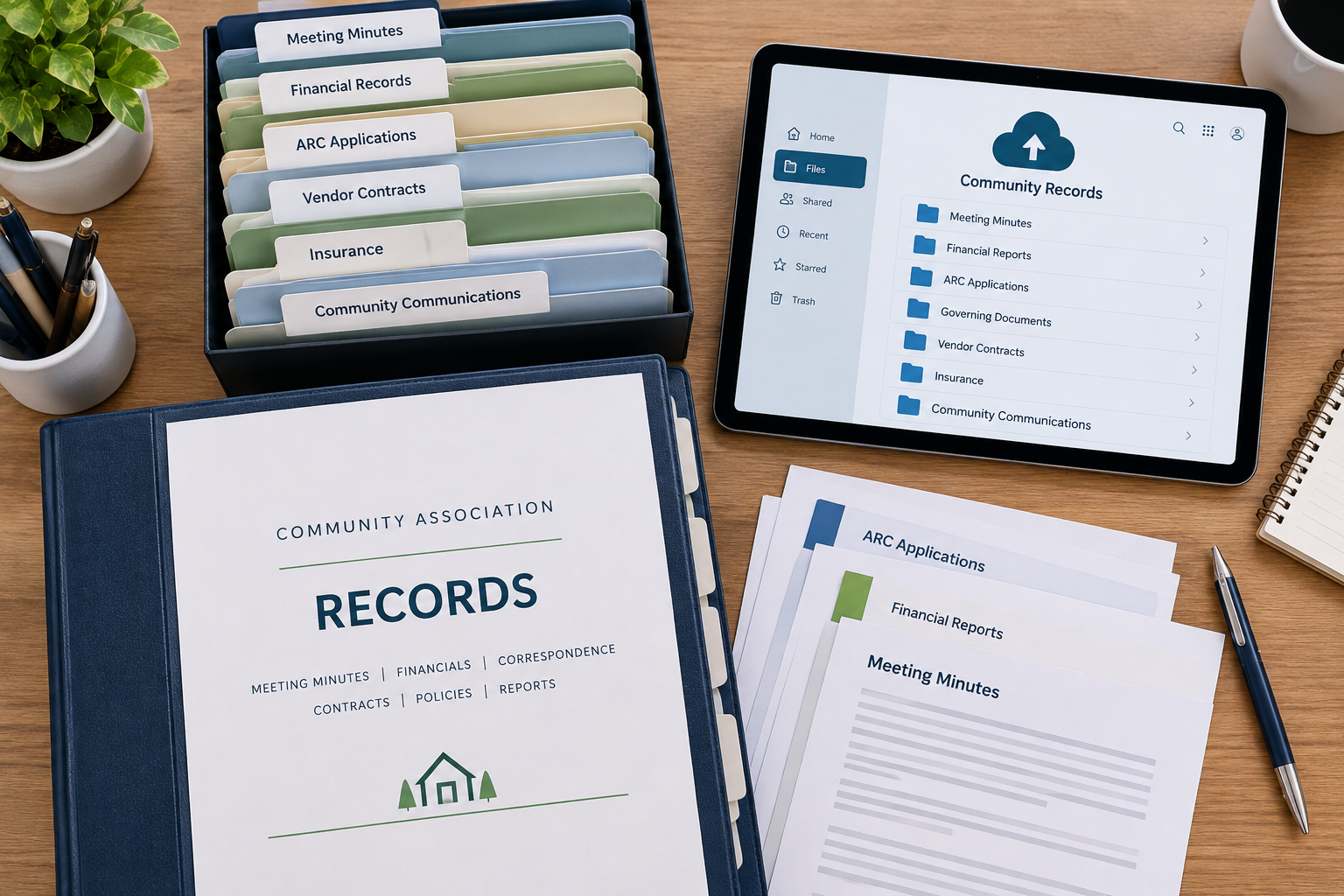 A well-organized filing system keeps community association records easy to manage, access, and securely store—both physically and digitally.