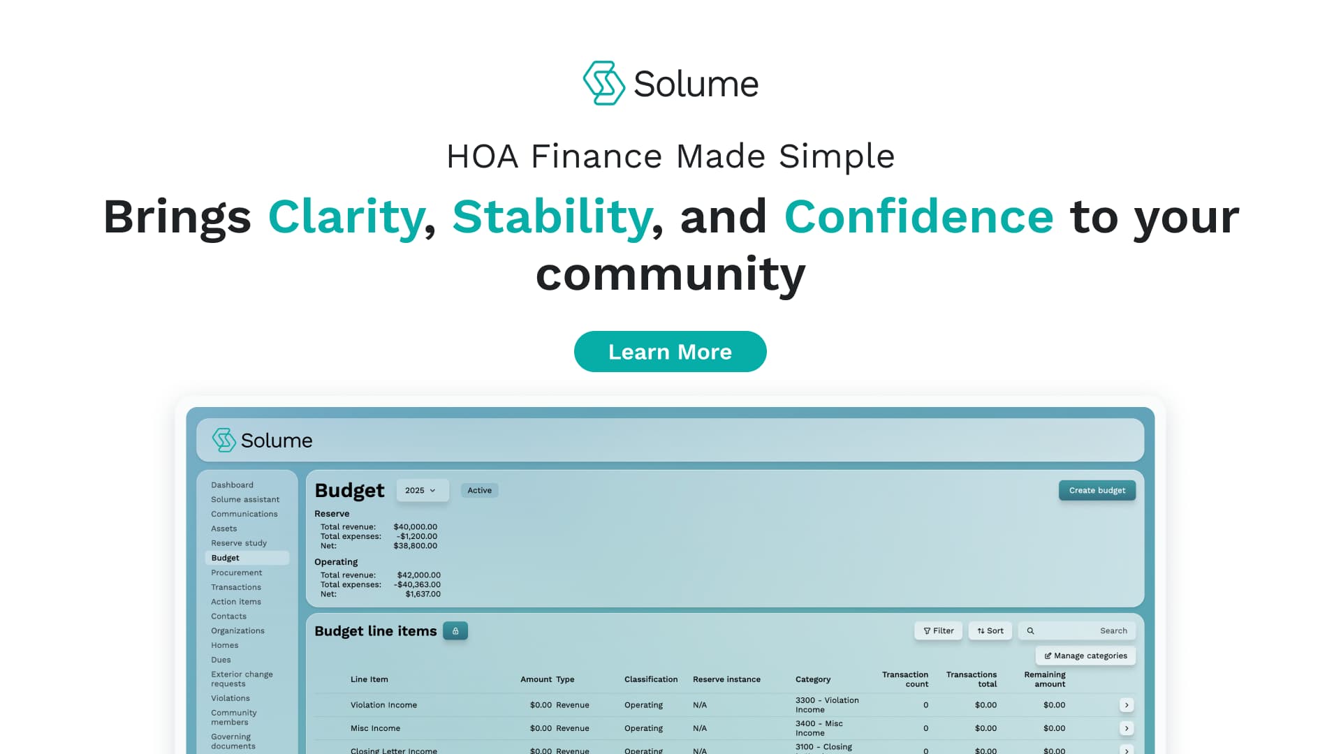 Screenshot of Solume's Budget feature