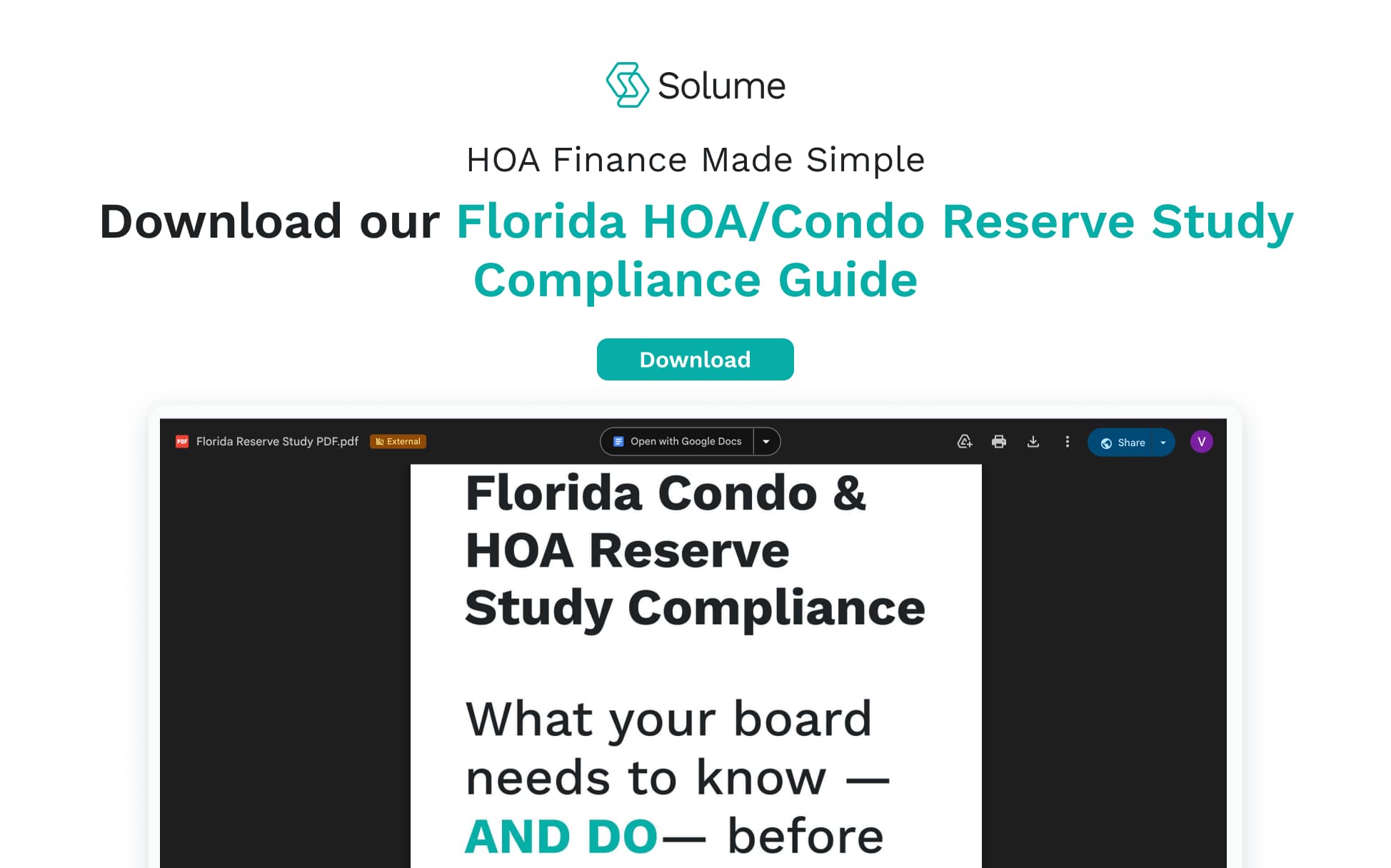 Screenshot of the pdf we offer to the users thats useful for them to know about Florida's Condo & HOA Reserve Study Compliance