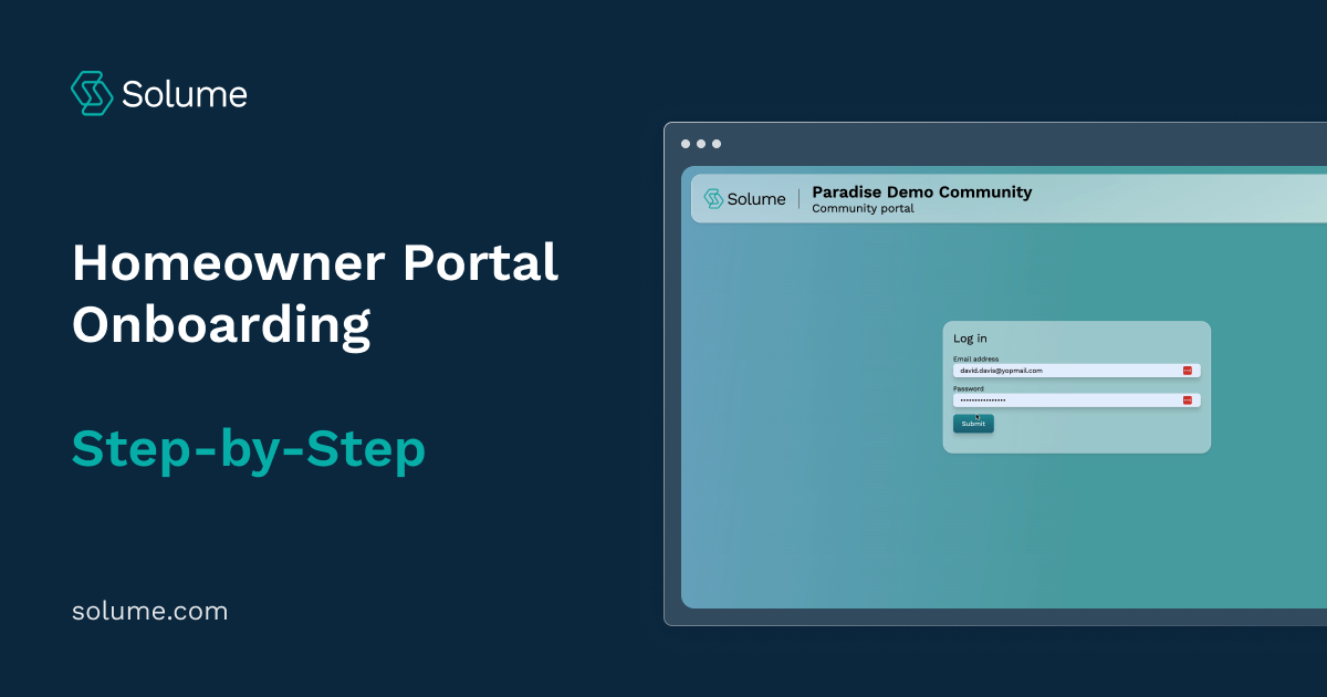 An image of a computer with the home owner portal login and the graphic reads "Homeowner Portal Onboarding Step by Step"