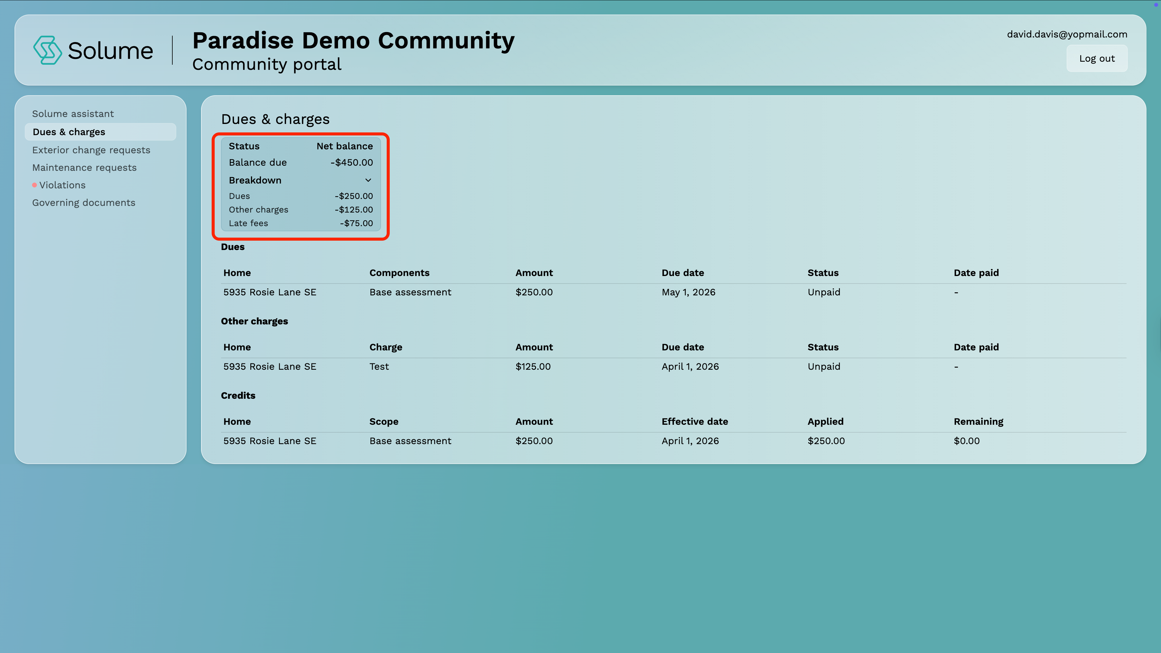 A screenshot of the detail view of your account balance