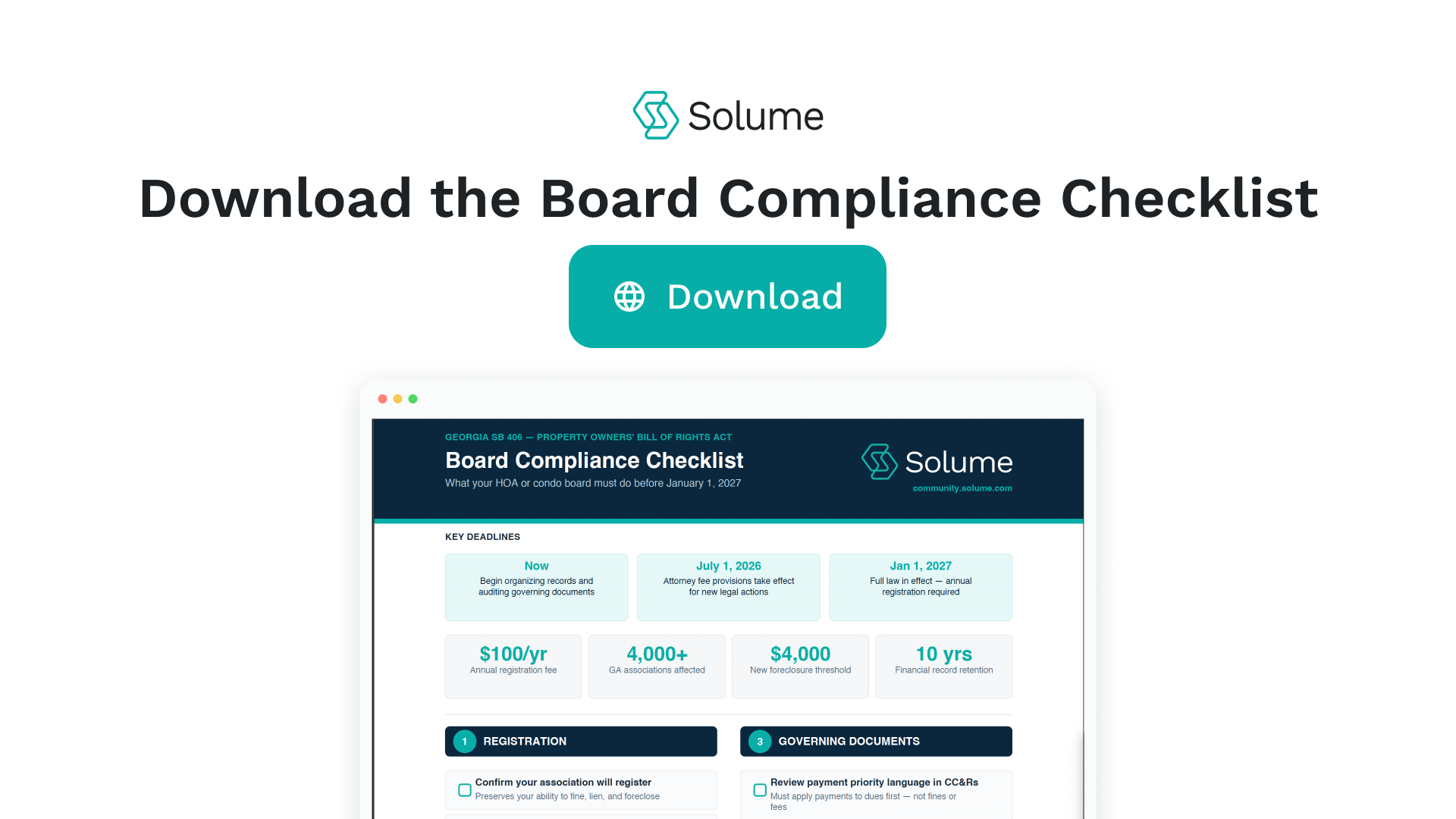Download the Georgia SB 406 HOA Board Compliance Checklist graphic