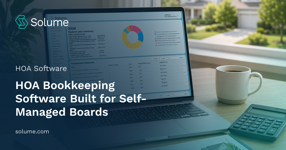 Modern HOA bookkeeping software helps self-managed boards organize reserve studies, budgets, and financial records in one streamlined dashboard.