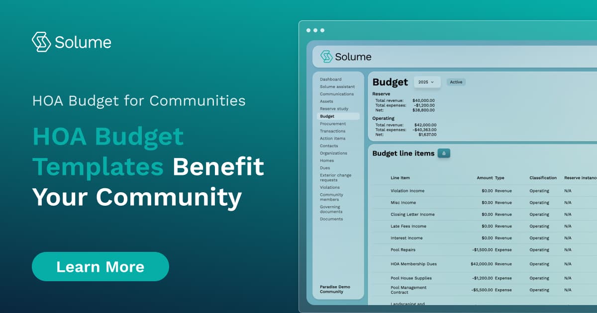 Screenshot of Solume Software of their HOA Budget screen