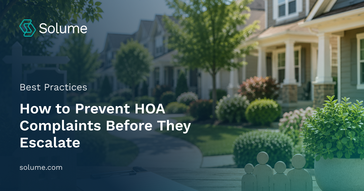 A well-maintained suburban HOA neighborhood with landscaped walkways, tidy homes, and community-themed objects on a wooden table, symbolizing proactive neighborhood management and homeowner collaboration.