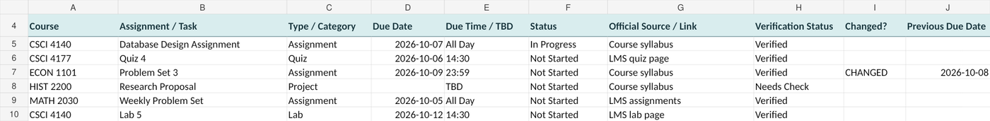 Preview of the Qumely College Assignment Tracker