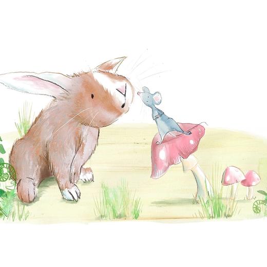 Two illustrated mice greeting each other