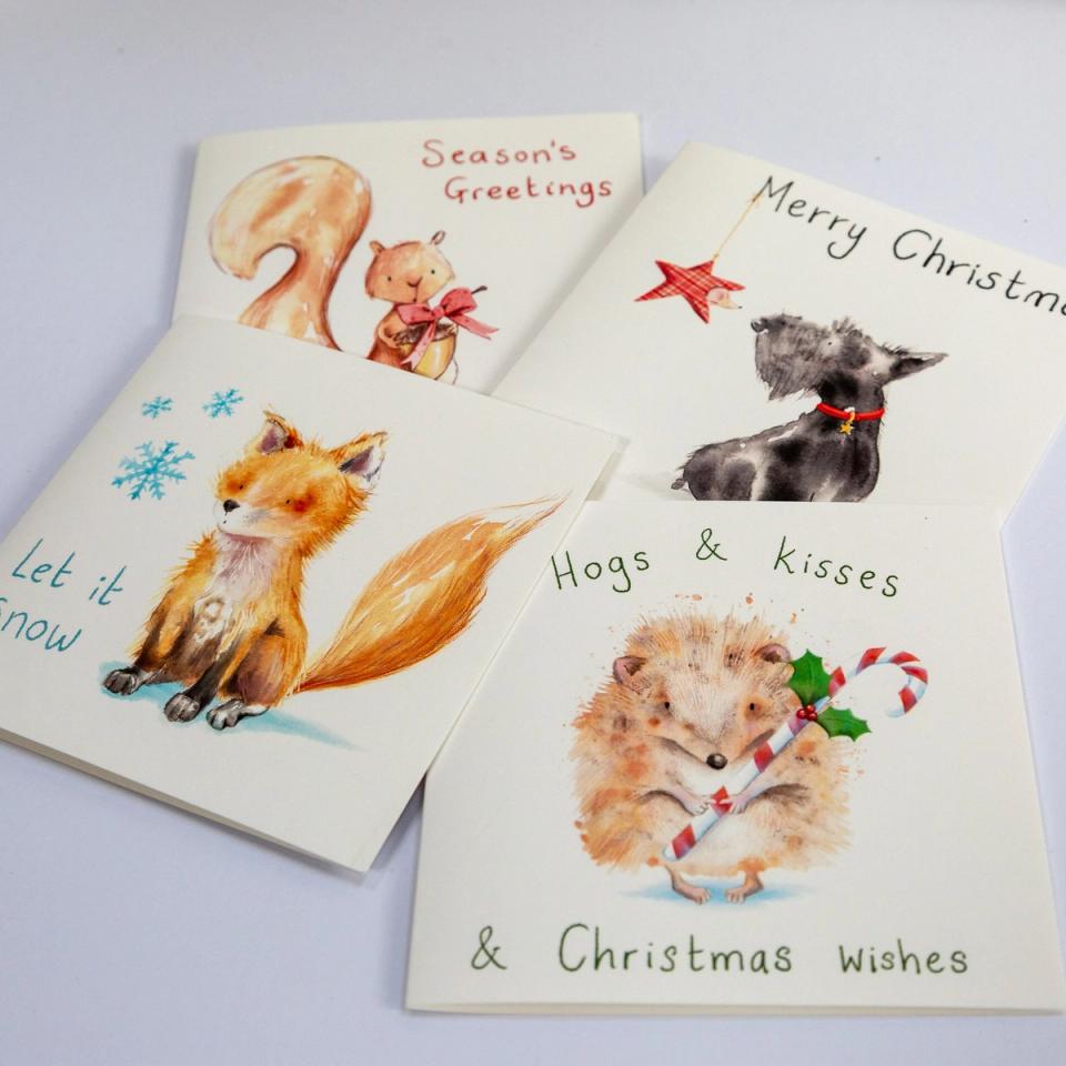 Set of four illustrated woodland animal Christmas cards by Lisa B Draws