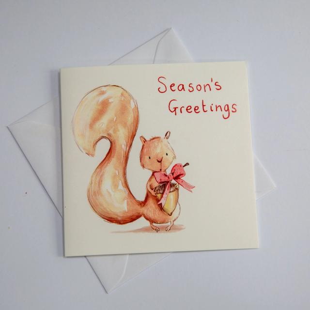 Festive squirrel Christmas card with envelope
