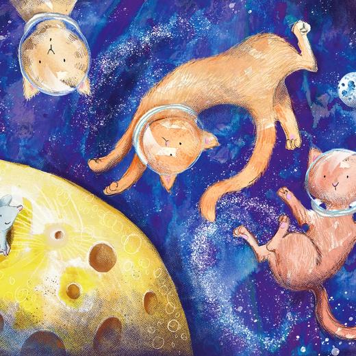 Ginger Space Cats searching for mice on a cheese moon