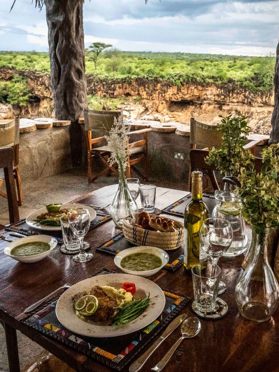 Dining table overlooking the river valley