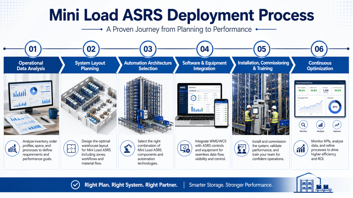 Mini Load ASRS with high-density tote storage, automated retrieval, and goods-to-person picking