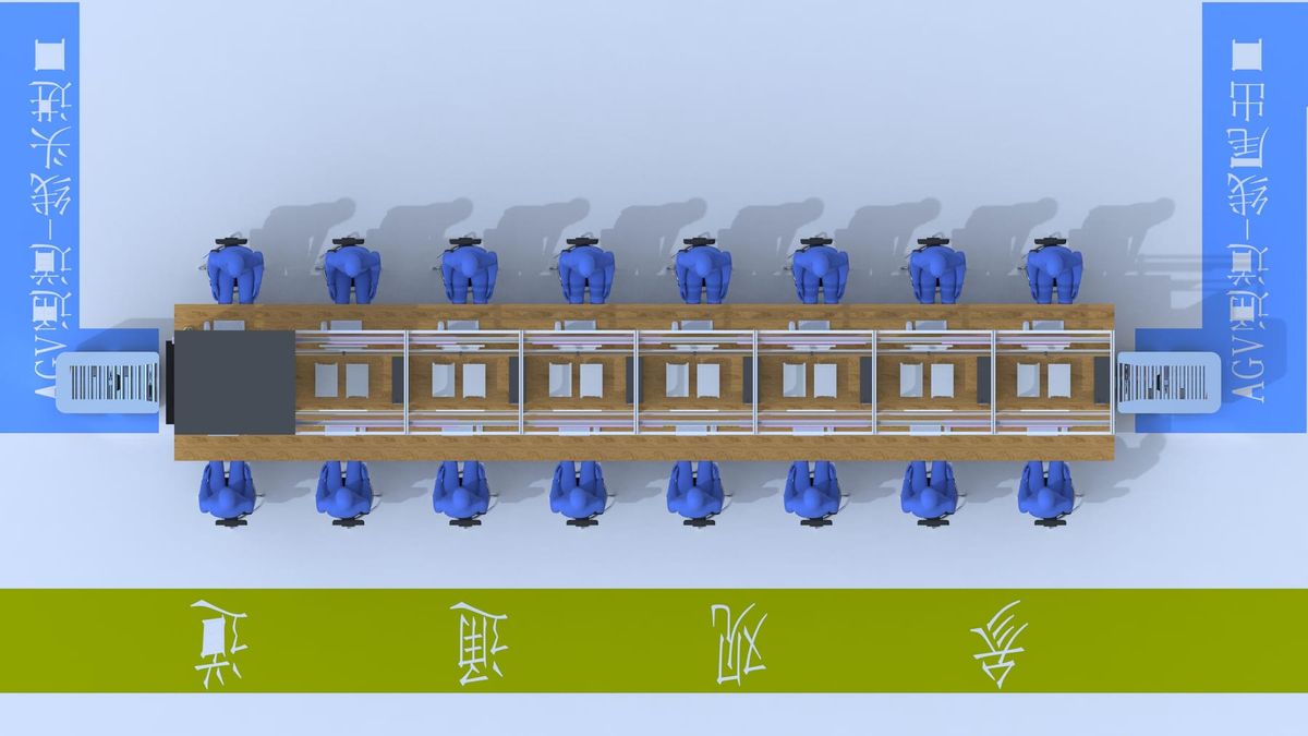 Roller AGV route connecting manual workstations and line-side logistics points
