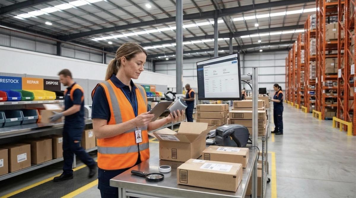 Reverse logistics workstation for restock, repair, and disposal decisions