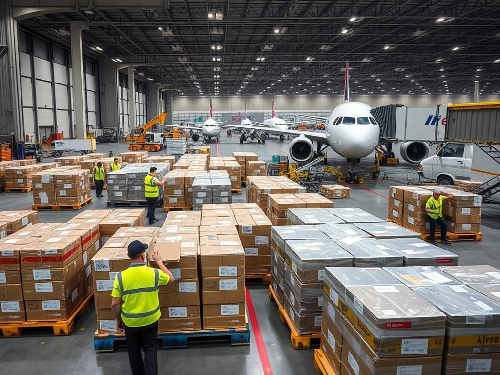 Air cargo handling inside an airport logistics hub