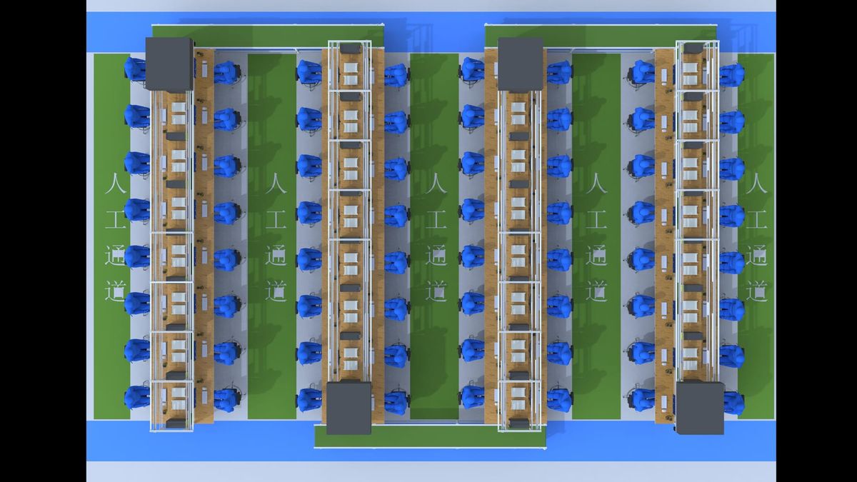 Four-line electronics workshop layout for Roller AGV line-side logistics