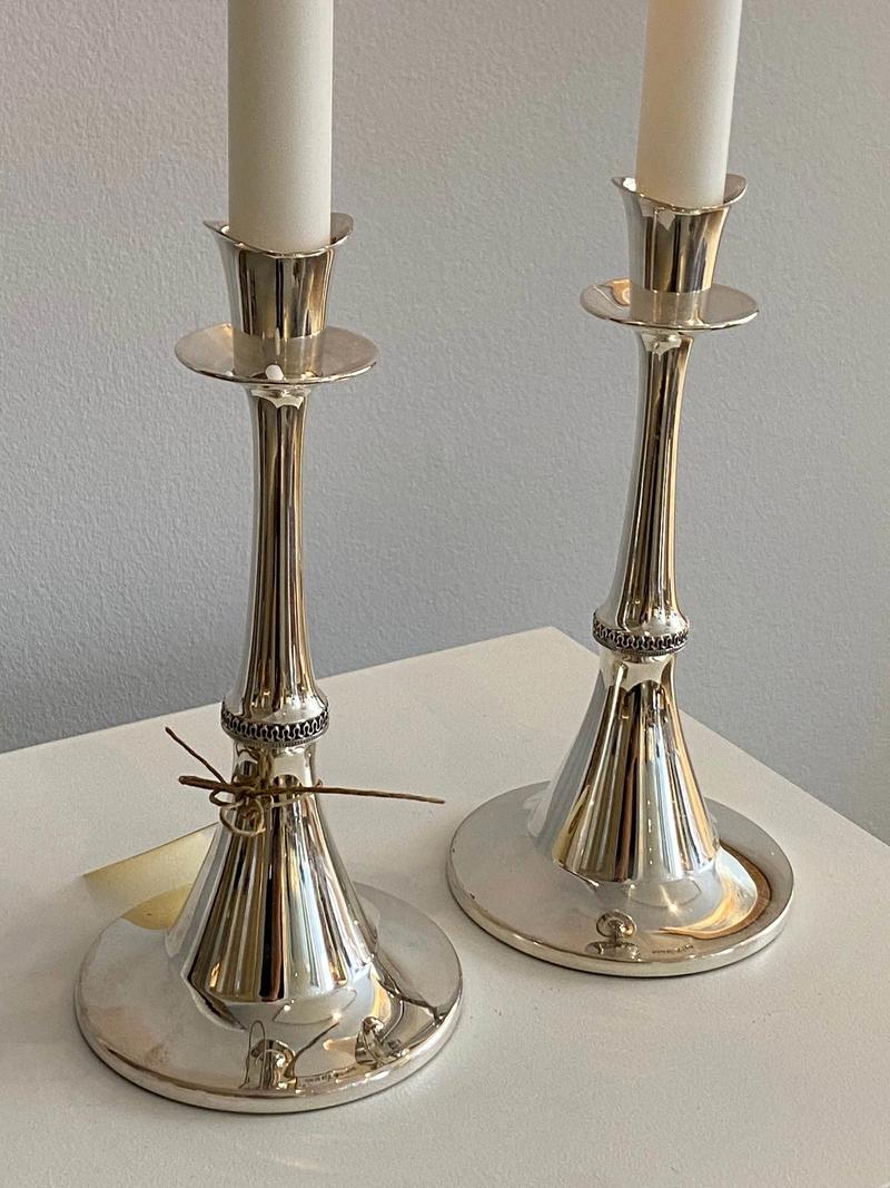 Silver candle holders closeup