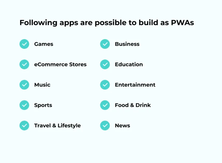 Apps which can be built by PWA
