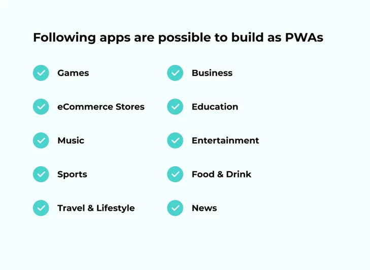 Apps which can be built by PWA