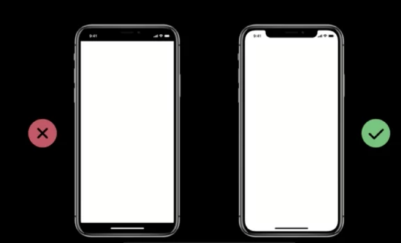 Don’t mask or call special attention to key display features — Don’t attempt to hide the device’s rounded corners, sensor housing, or indicator for accessing the Home screen by placing black bars at the top and bottom of the screen.