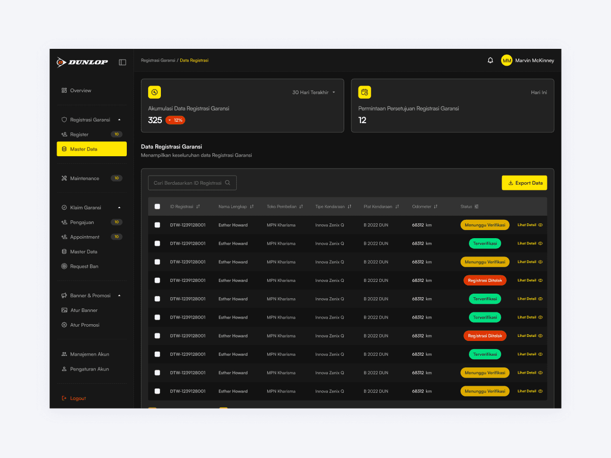 Dunlop Warranty Web App