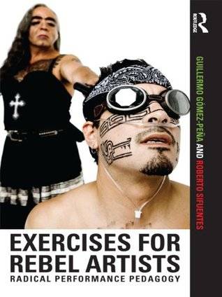 Book cover. GGP wearing a black dress holding the head of a man in a bandana and black goggles.