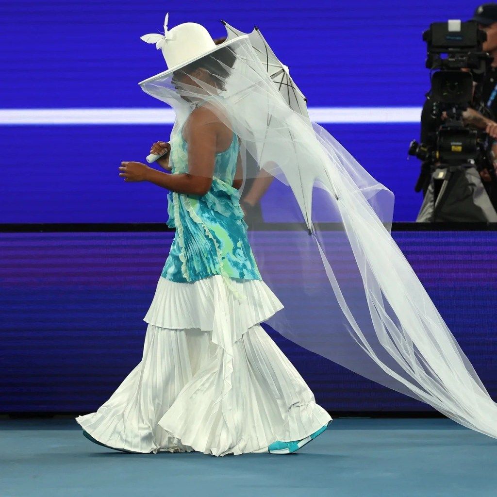 Naomi Osaka at the 2026 Australian Open wearing her jellyfish-inspired Robert Wun x Nike collaboration.