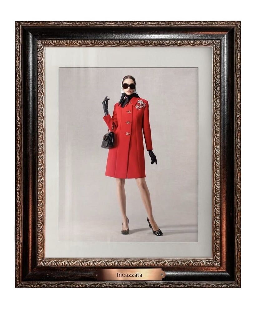 Demna's GucciCore deut Cruise Show for Gucci Cruise 2027. The translated word is 'Pissed off'