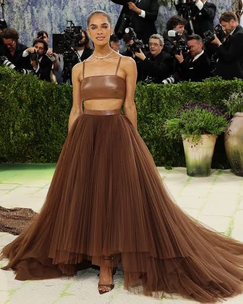 Misty Copeland at the Met Gala 2026 tulle skirt crop leather top cocoa