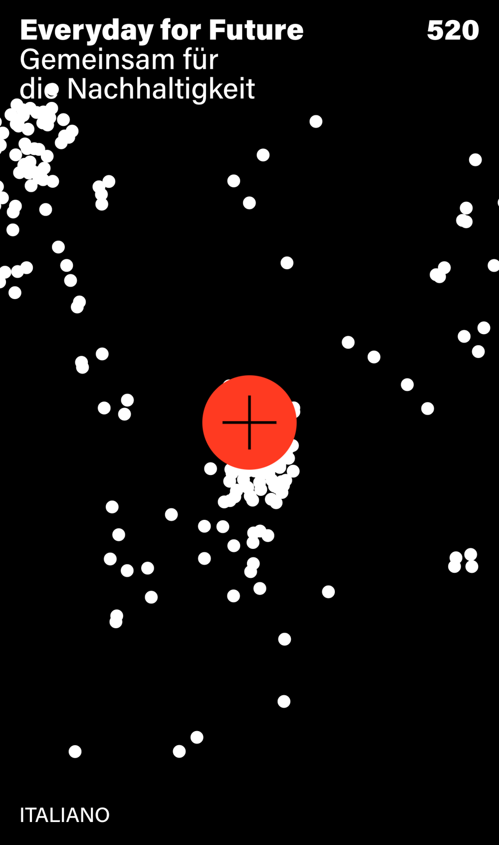 Screenshot from the mobile Everyday for Future homepage showing a red plus button in the center