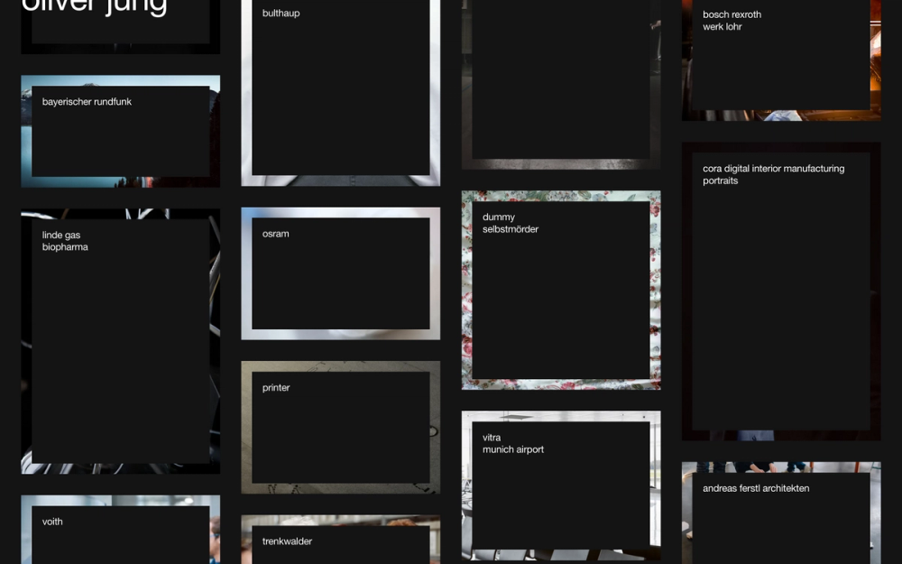 Screenshot from the Oliver Jung website showing the portfolio grid scrolled further down