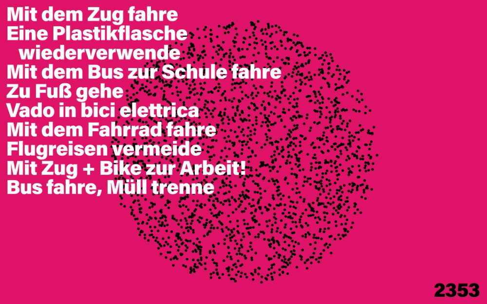 Screenshot from the Everyday for Future presentation with a list of sustainable actions on a pink background