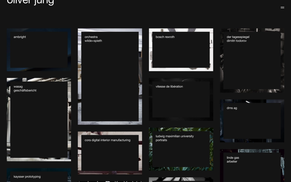 Screenshot from the Oliver Jung website showing the Portfolio grid with different project titles