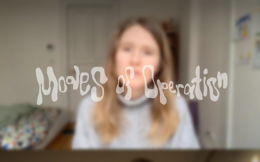 Screenshot from the Modes of Operation homepage with a large Logo headline and an blurred image in the background