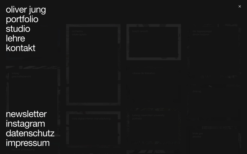 Screenshot from the Oliver Jung website showing the Navigation menu