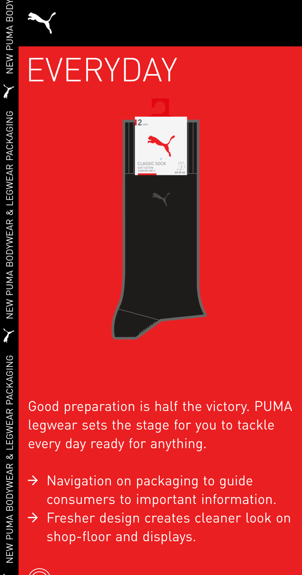 Screenshot of the Phase 2 Puma Bodywear mobile Website showing a pack of socks and some info