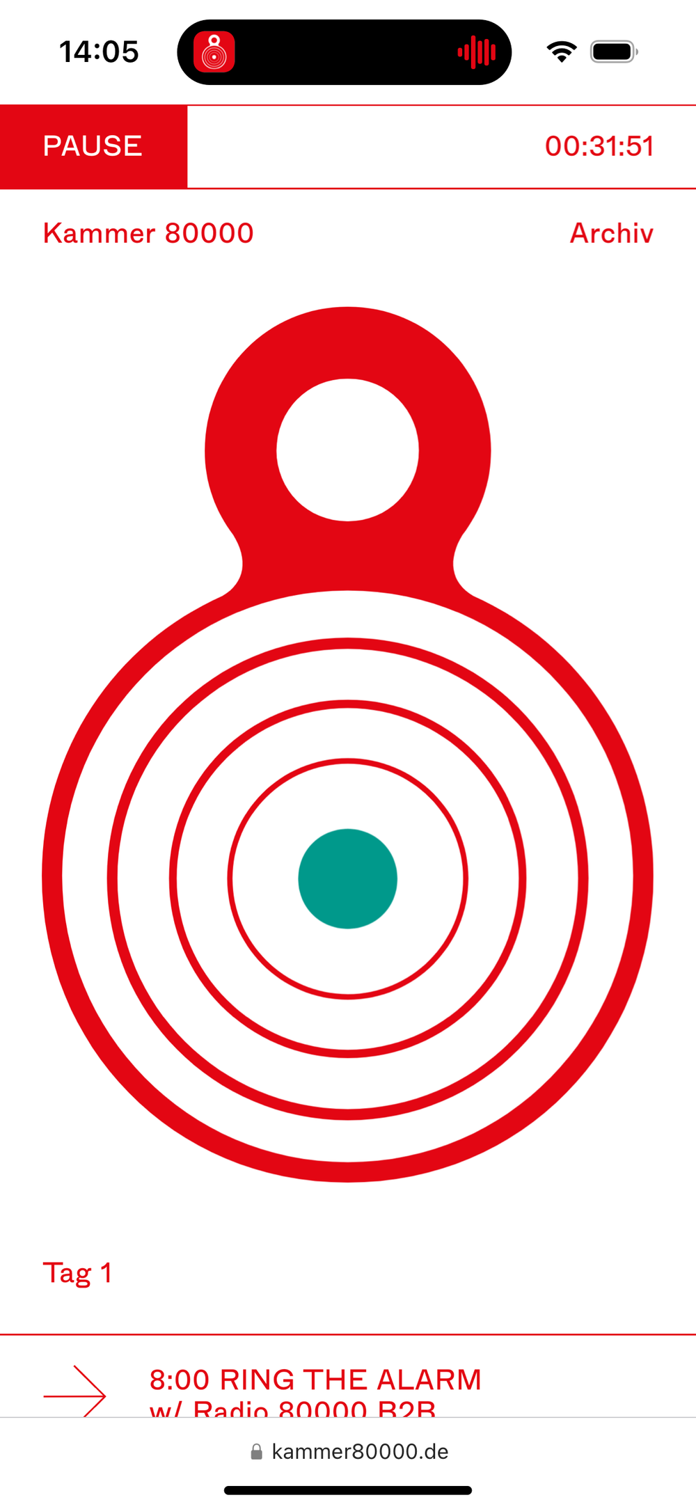 Screenshot of the Kammer 80000 mobile website showing the large ”8“ logo letter 