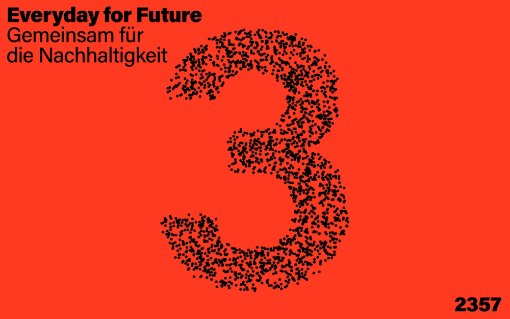 Screenshot from the Everyday for Future presentation with black points on a red background forming the number 3
